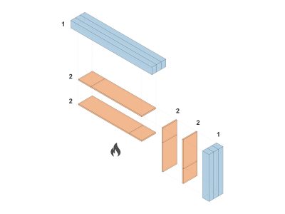 Brandversuche_Modellmaßstab_Isometrie_Zweilagig (Lehm + Lehm)